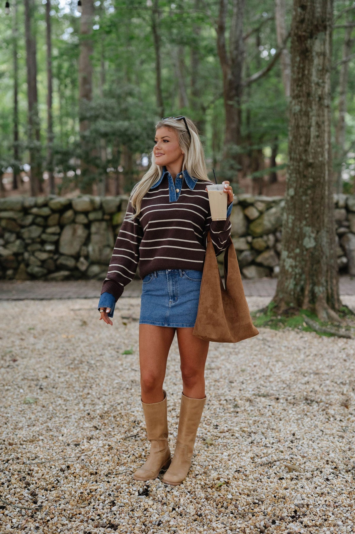 Charlie Stripe Denim Combo Sweater-Brown/Oatmeal
