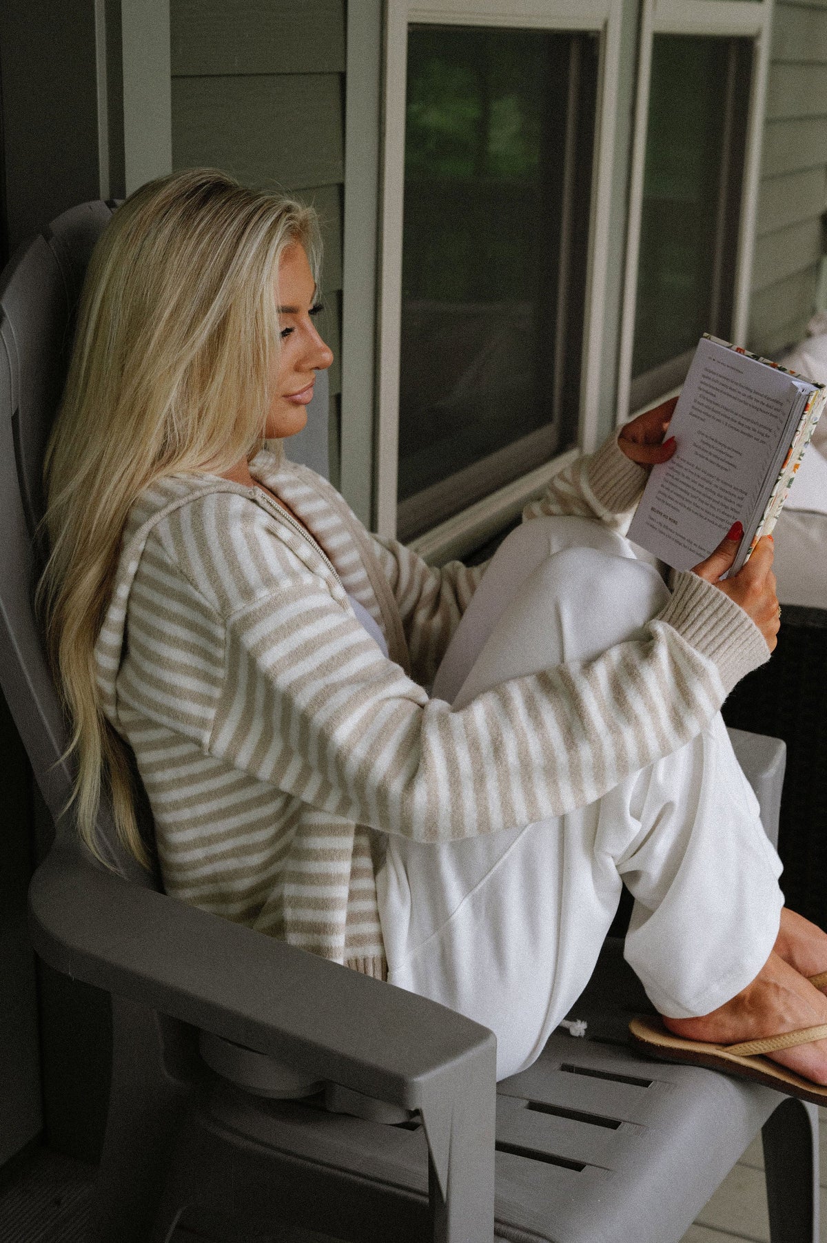 Callie Striped Hoodie-Latte
