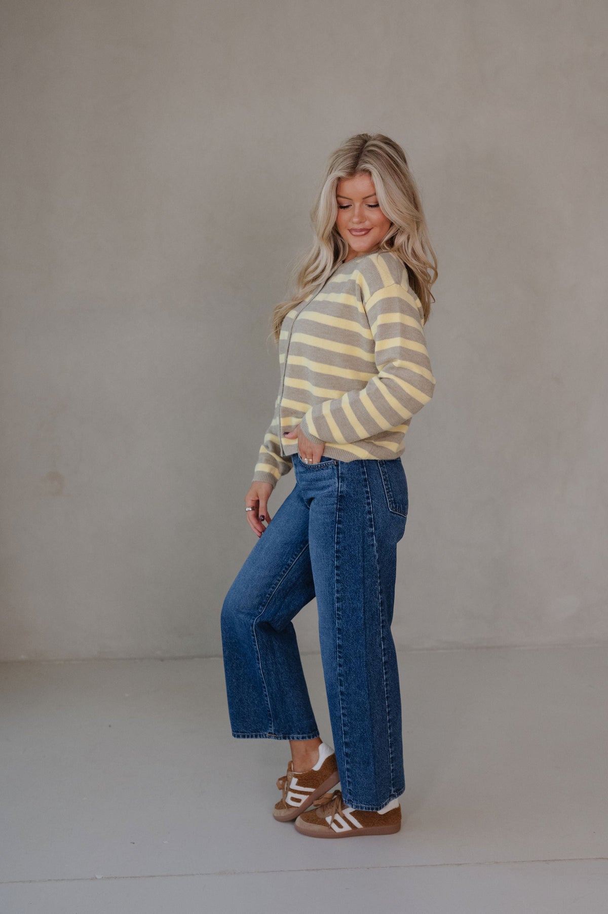 Devon Striped Cardigan-Beige/Yellow