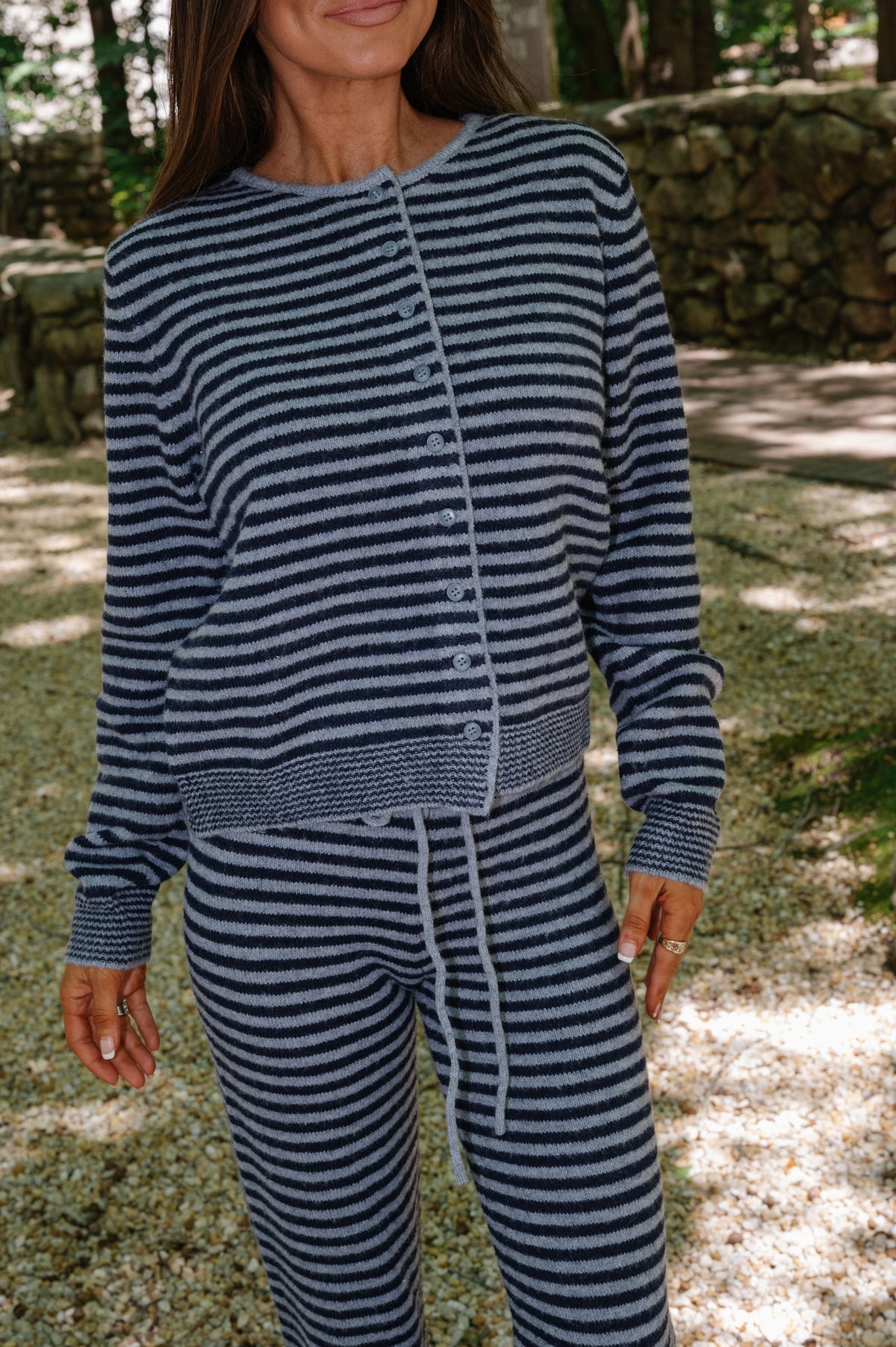 Izzy Striped Tie Cardigan-Navy