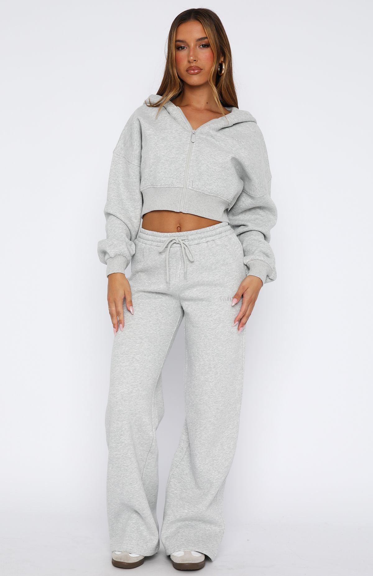 Stay Lifted Cropped Hoodie Dark Grey Marle