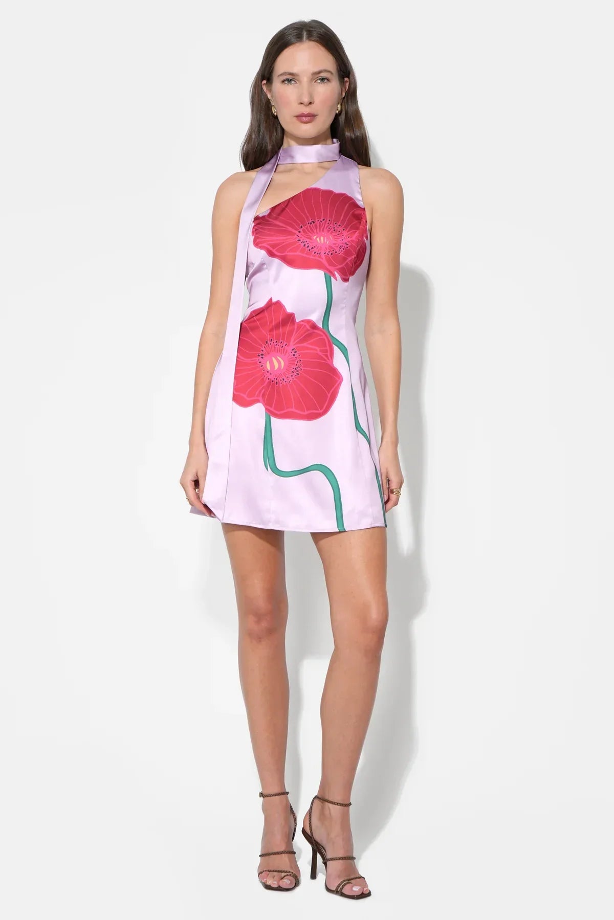 KINSLEY SCARF NECK PRINTED MINI DRESS