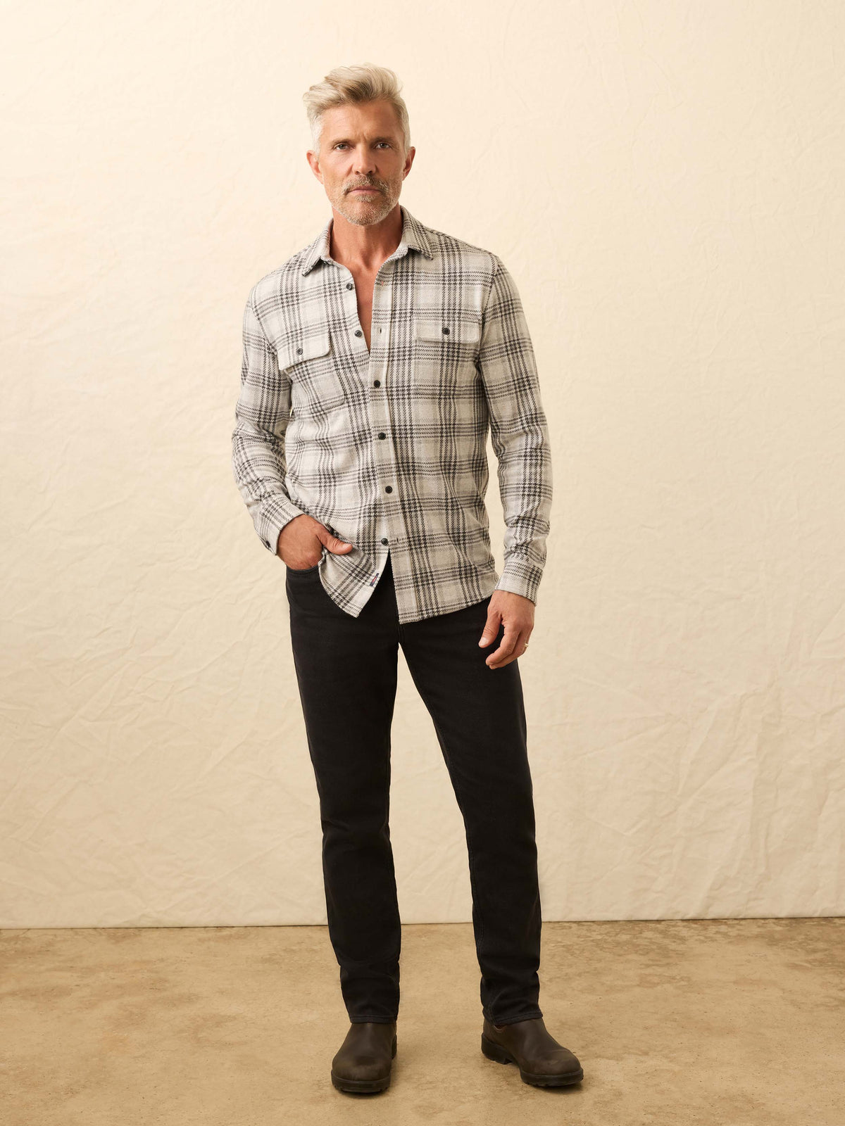 Legend Sweater Shirt - Charcoal Cream Plaid