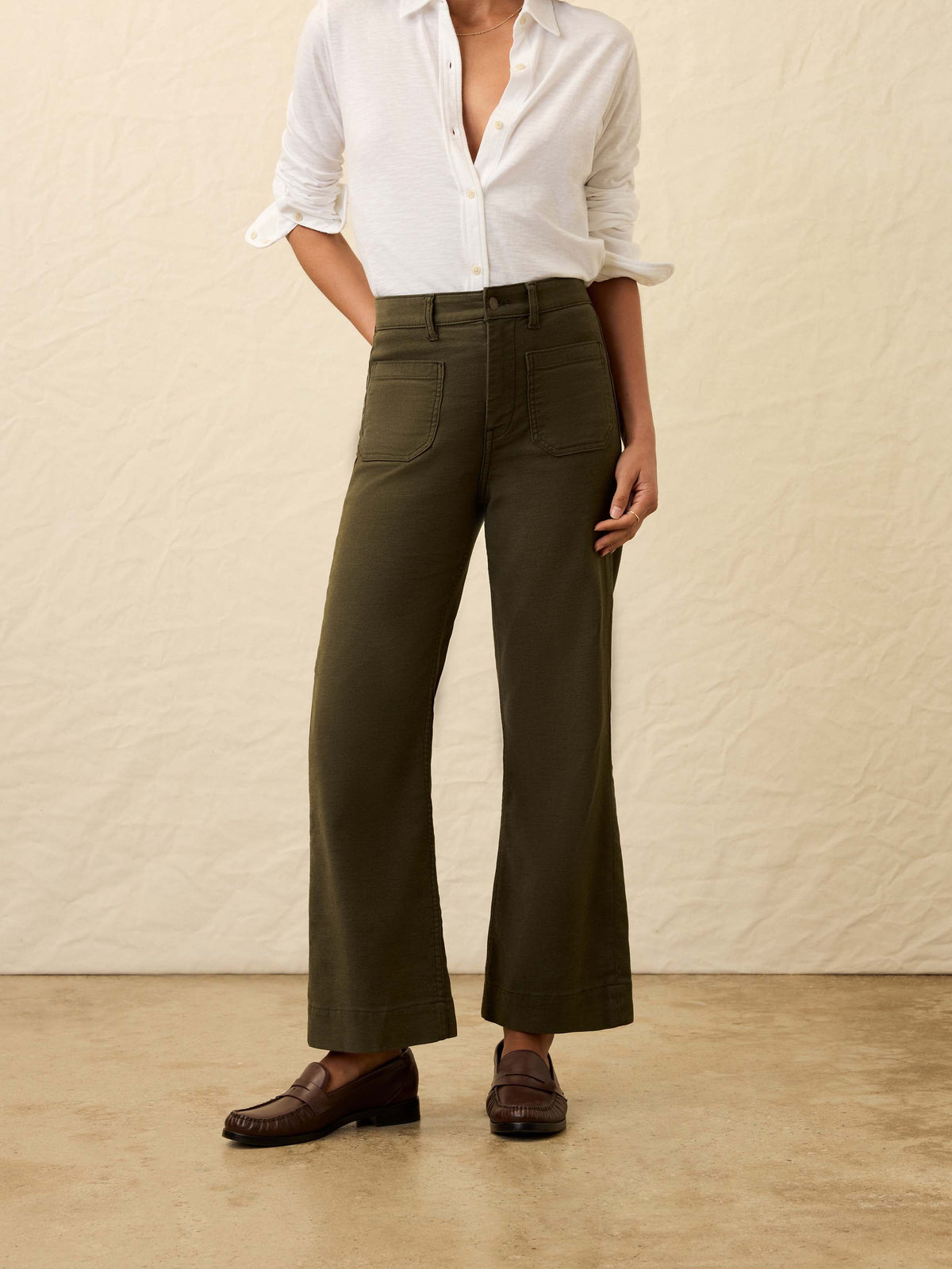 Stretch Terry Patch Pocket Ankle Pant - Forest Olive