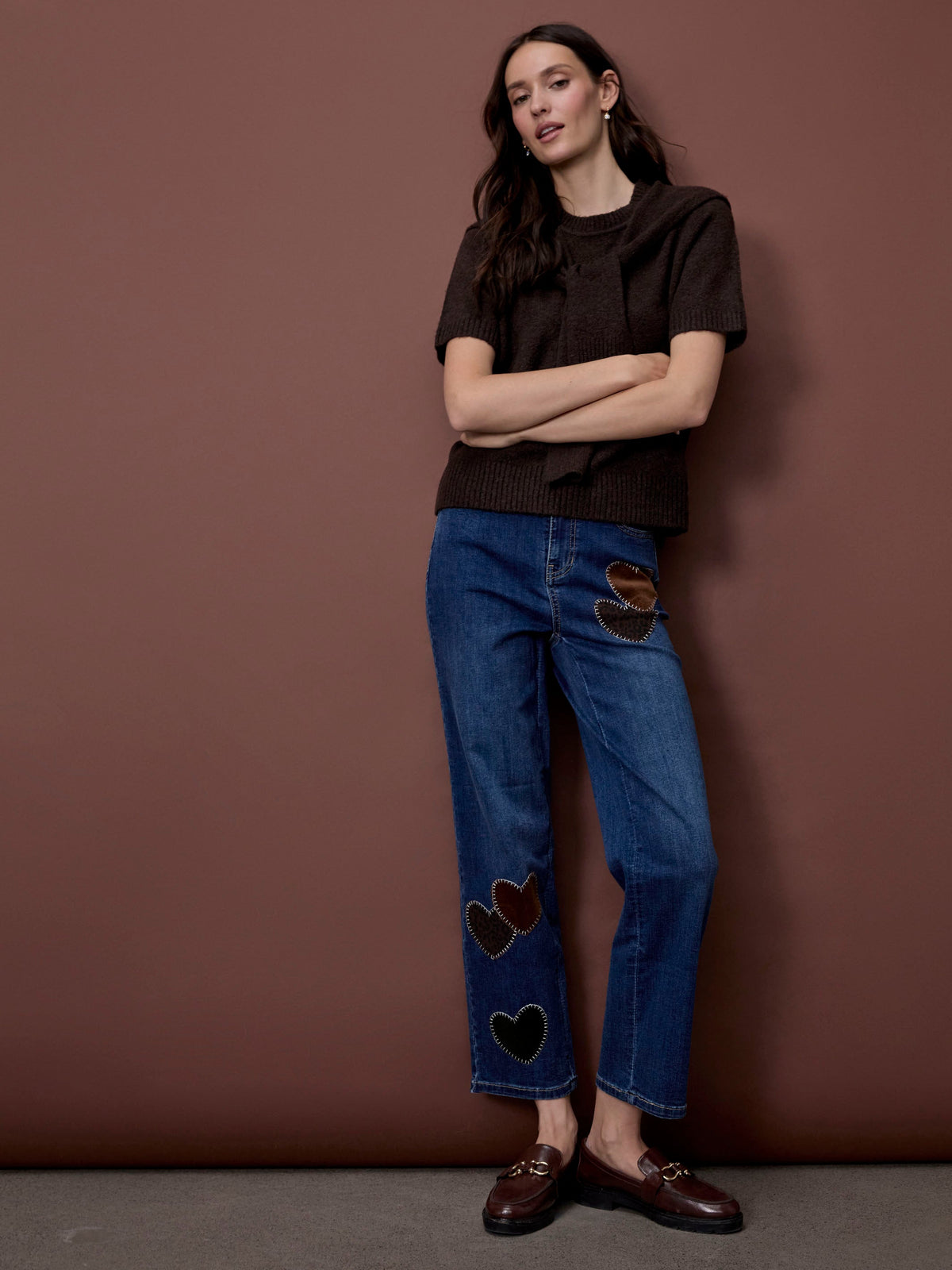 Short Sleeve Sweater With Sleeve Detail - Coffee