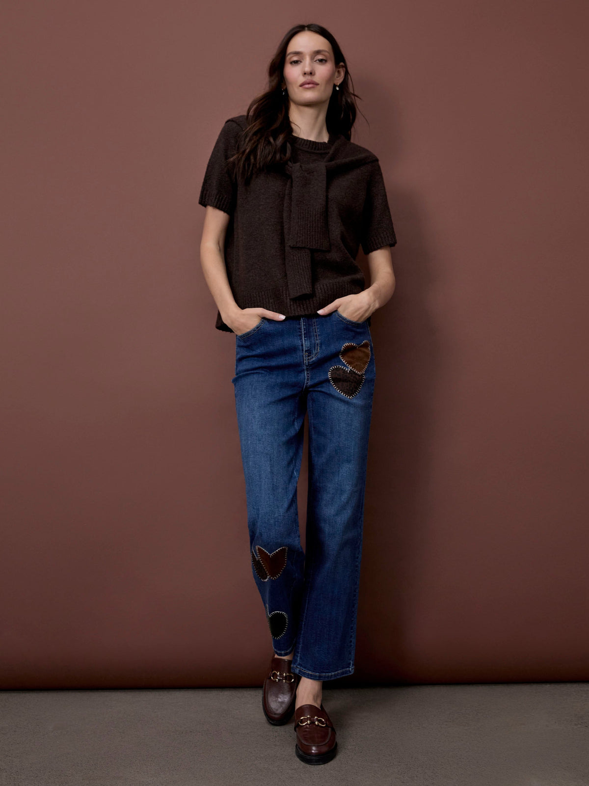 Short Sleeve Sweater With Sleeve Detail - Coffee