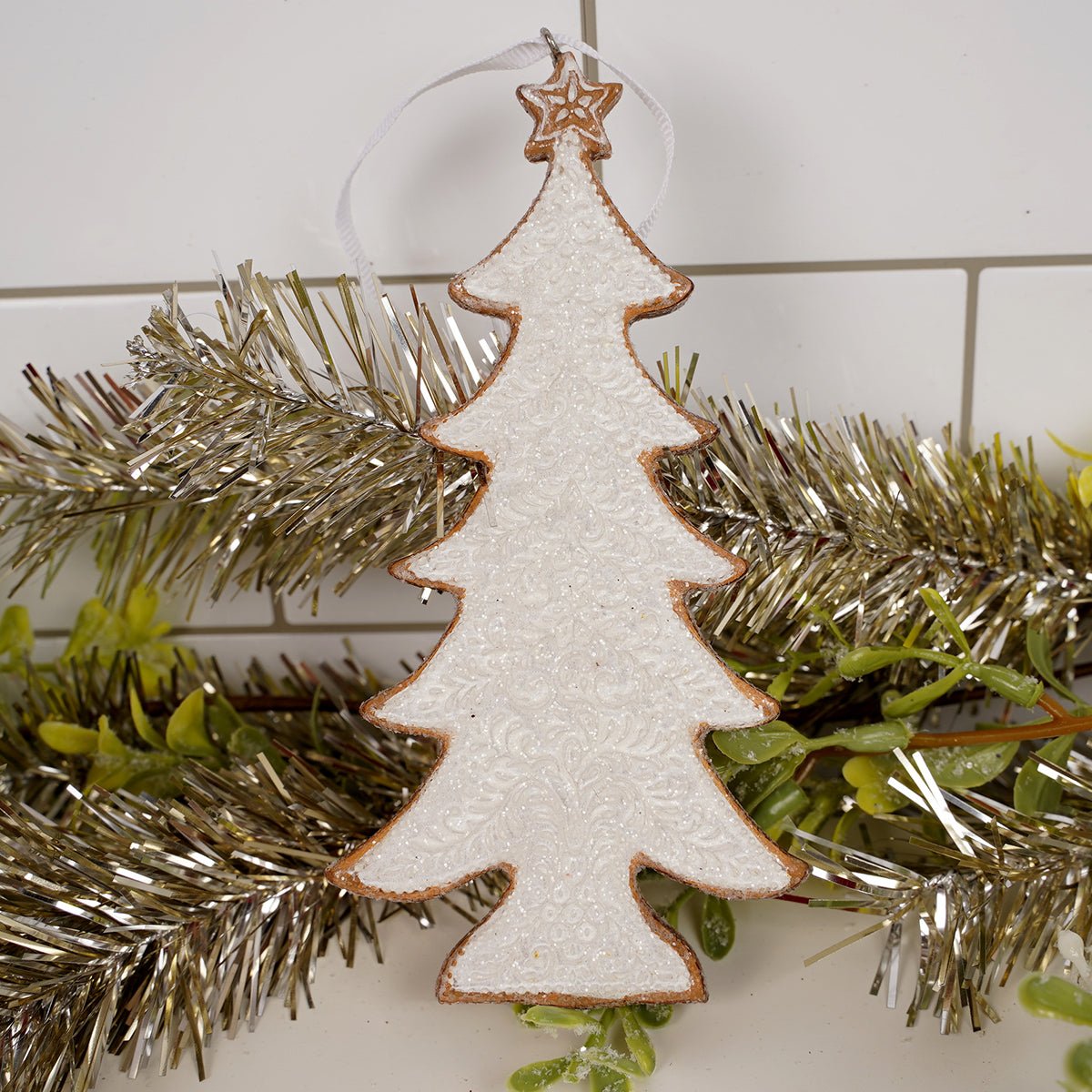 White Gingerbread Tree Christmas Ornament