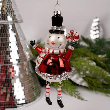 Red Silver Snowman With Candy Ornament