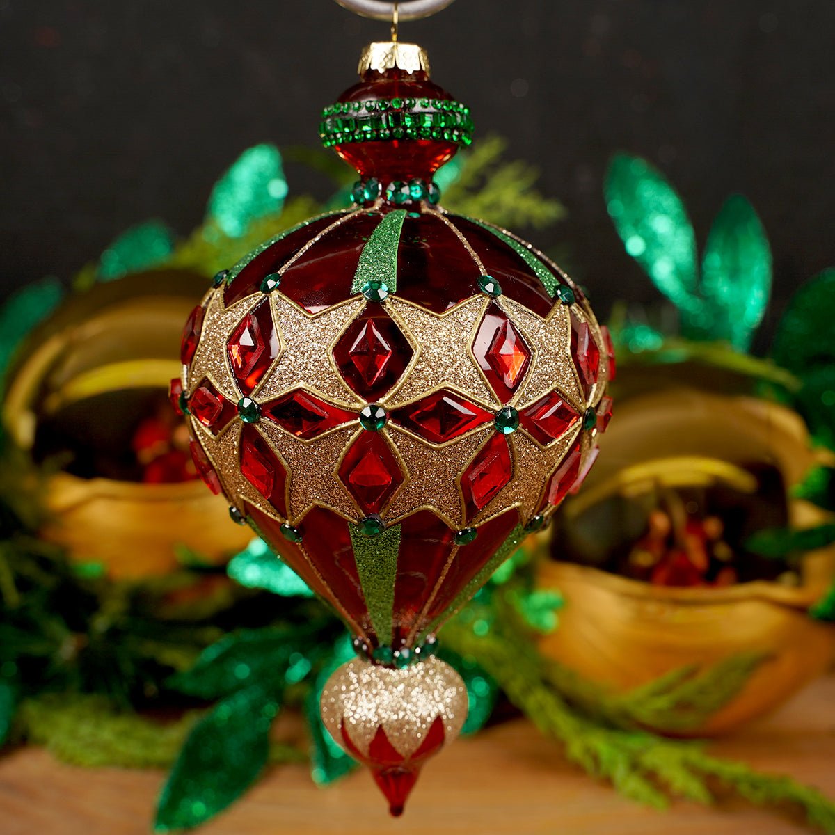 Red Jewel Finial Christmas Ornament