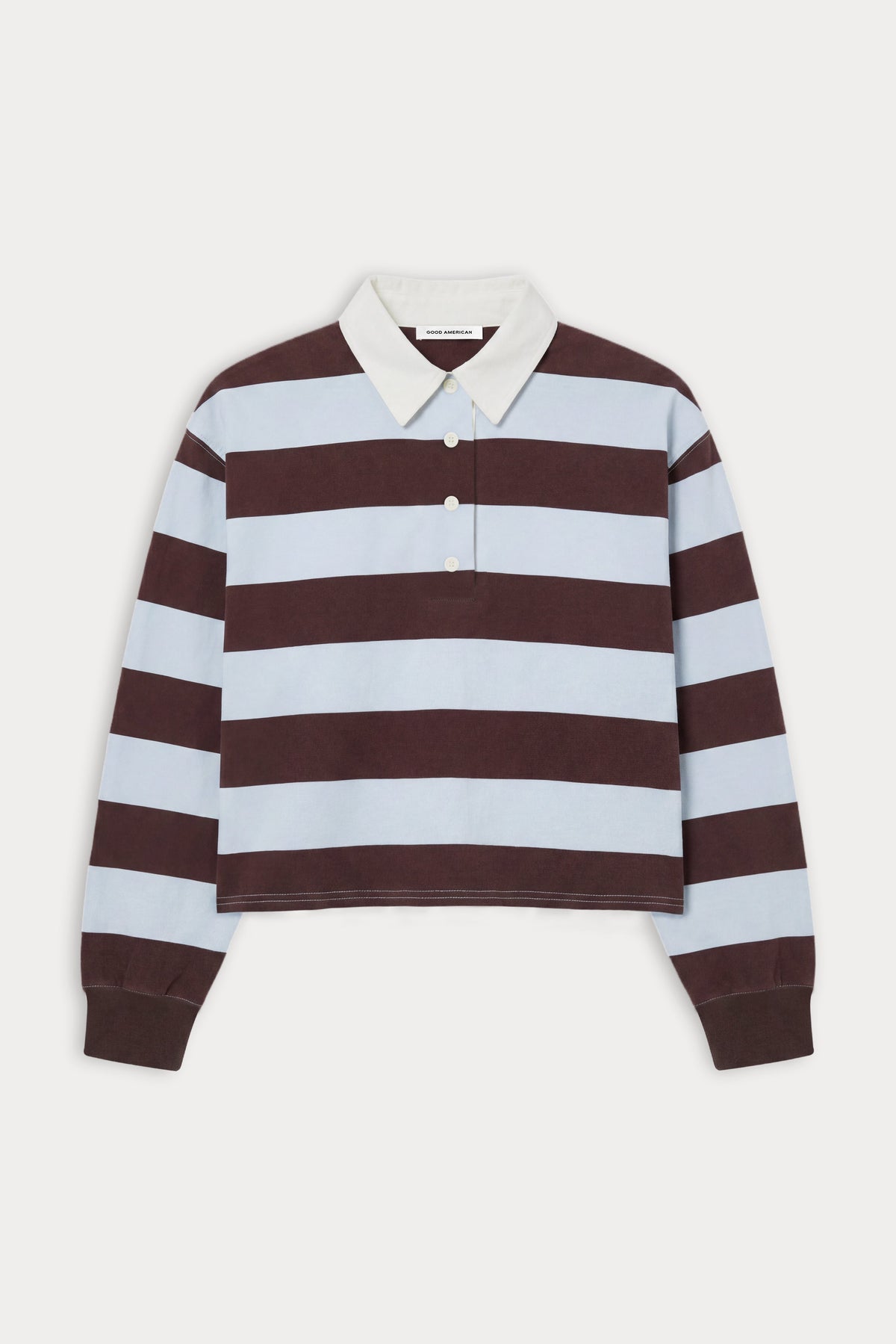 THE CROPPED RUGBY POLO | ESPRESSO SKY BLOCK STRIPE