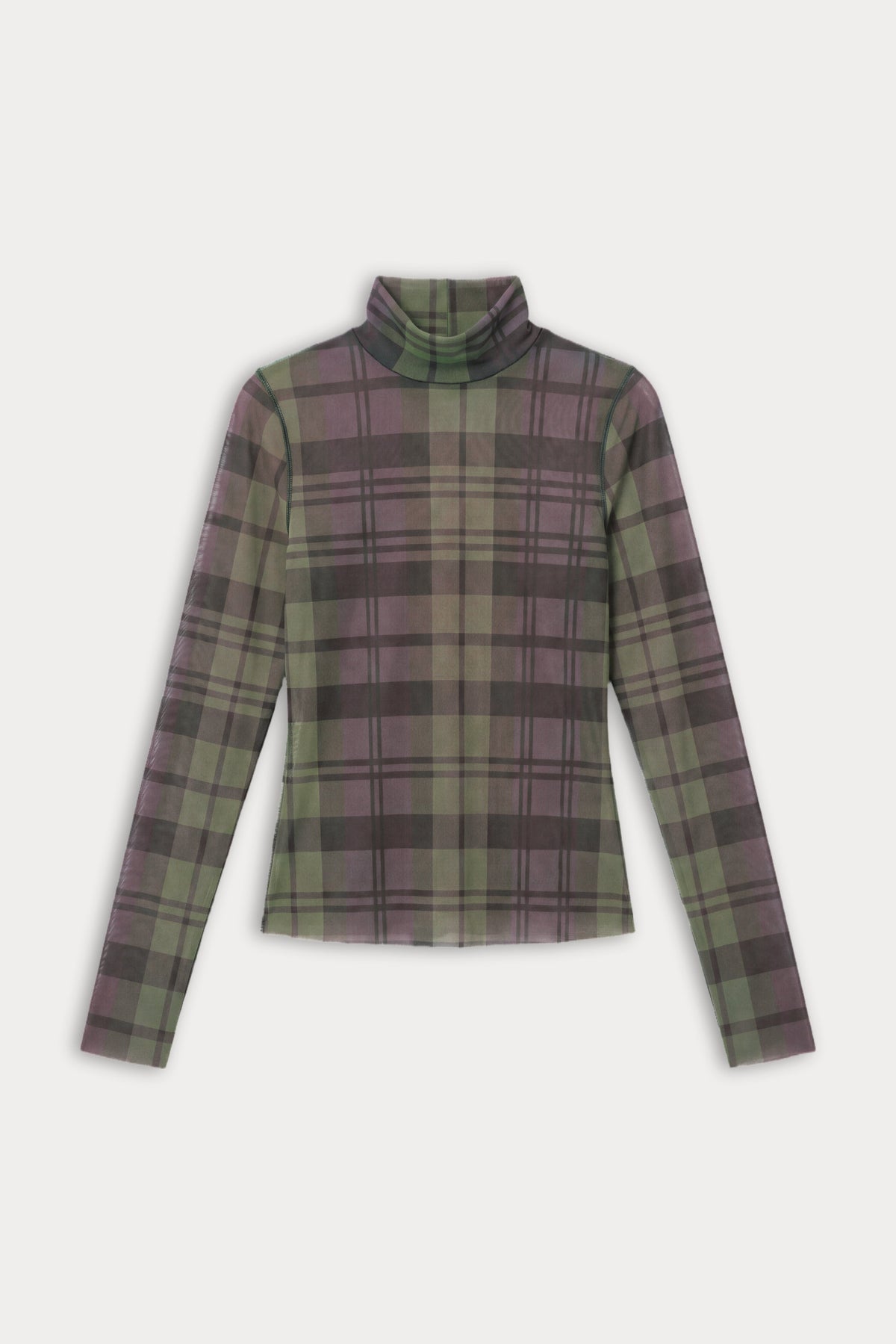 THE MESH TURTLENECK | NAVY AND GREEN PLAID