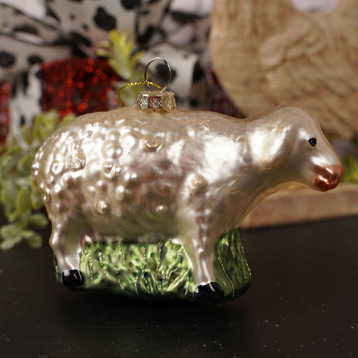 Glass Farm Sheep Christmas Ornament