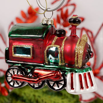 Red Green Train Glass Christmas Ornament