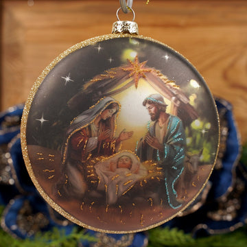 Nativity Scene Disc Christmas Ornament