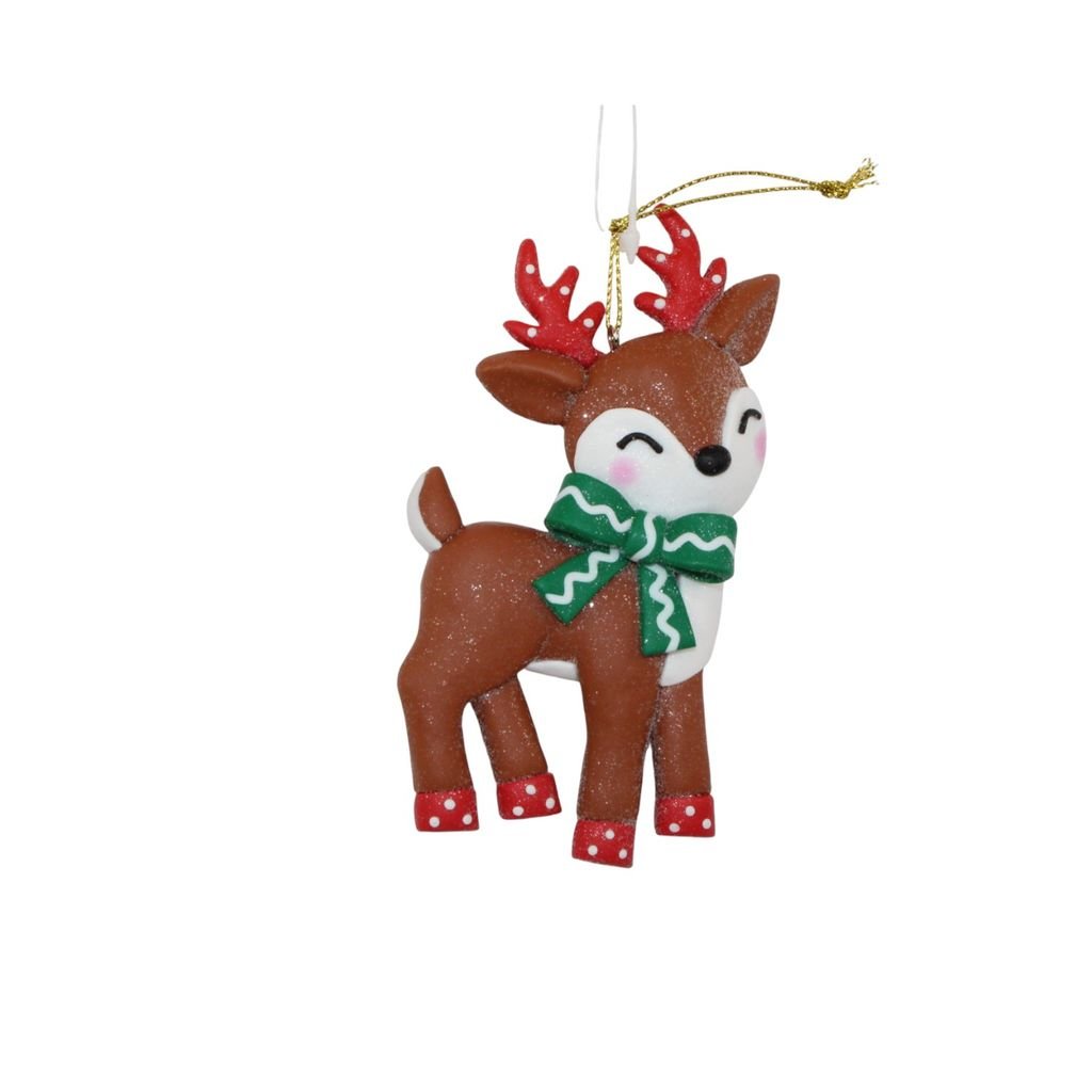 Brown Reindeer With Green Bow Ornament