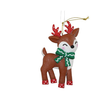 Brown Reindeer With Green Bow Ornament