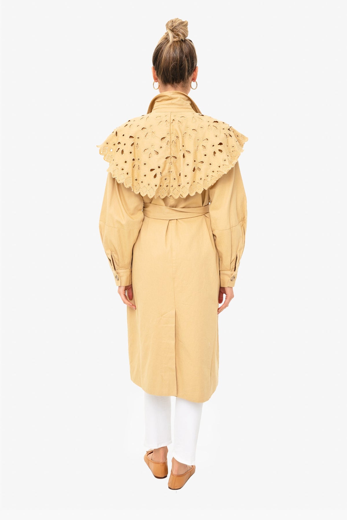 Camel Hazel Eyelet Trench Coat