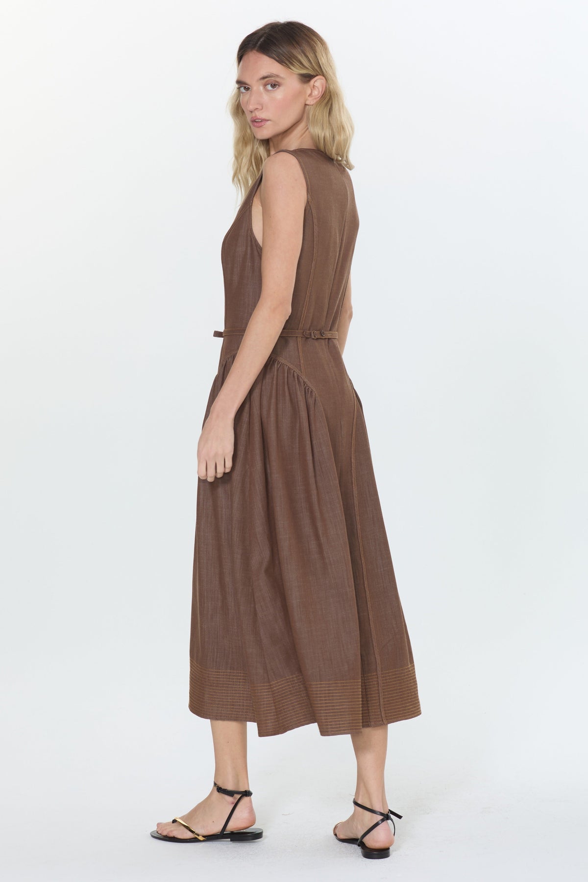 BRUNI TOPSTITCHED DENIM EFFECT MIDI DRESS