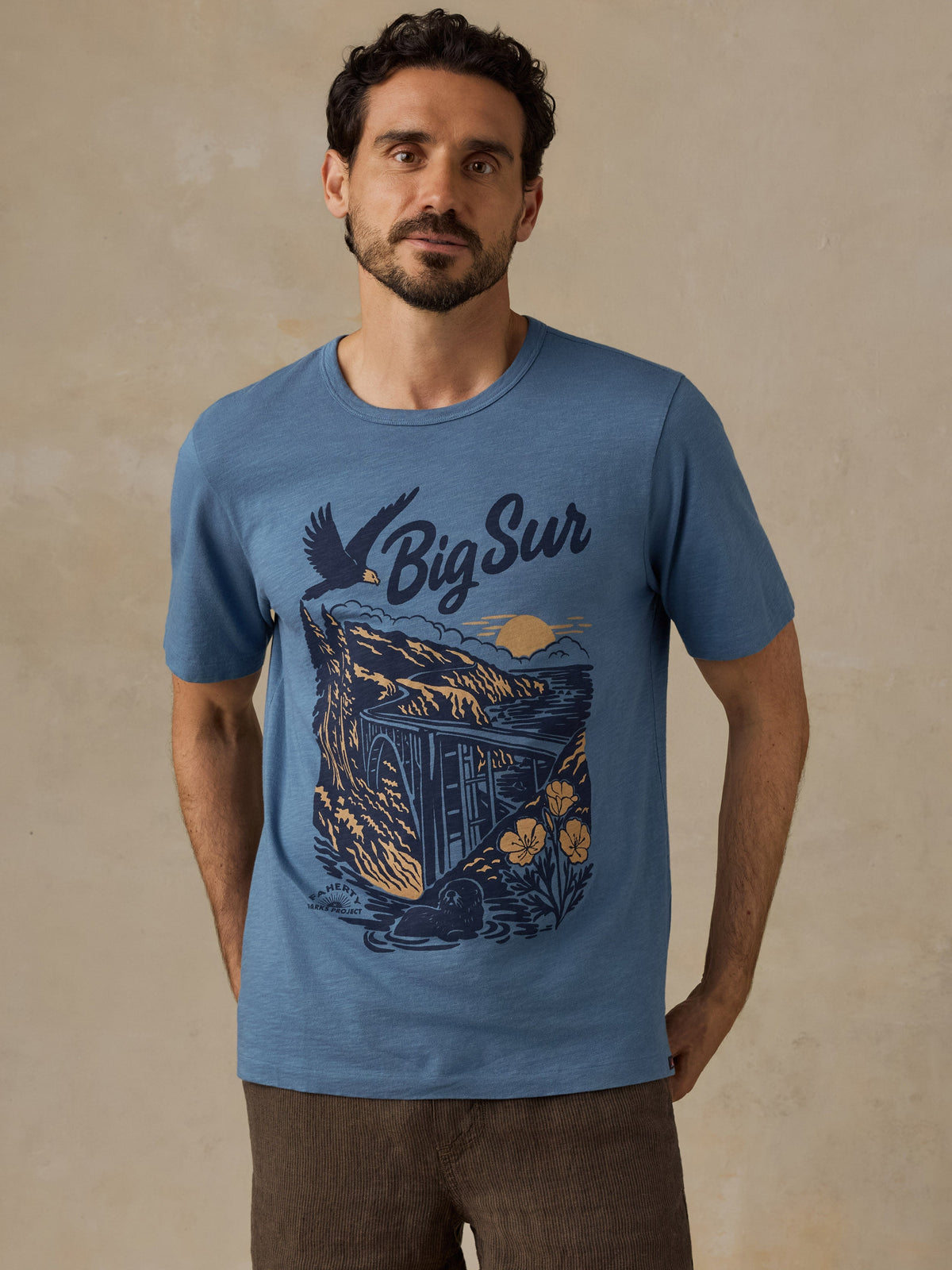 Faherty x Parks Project Big Sur Short-Sleeve Sunwashed Regenerative Tee - Blue Shore