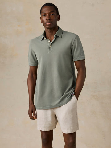 Short-Sleeve Sunwashed Pique Polo - Coastal Sage