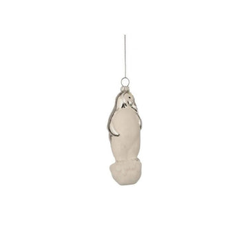 White Silver Glass Sleek Penguin Ornament