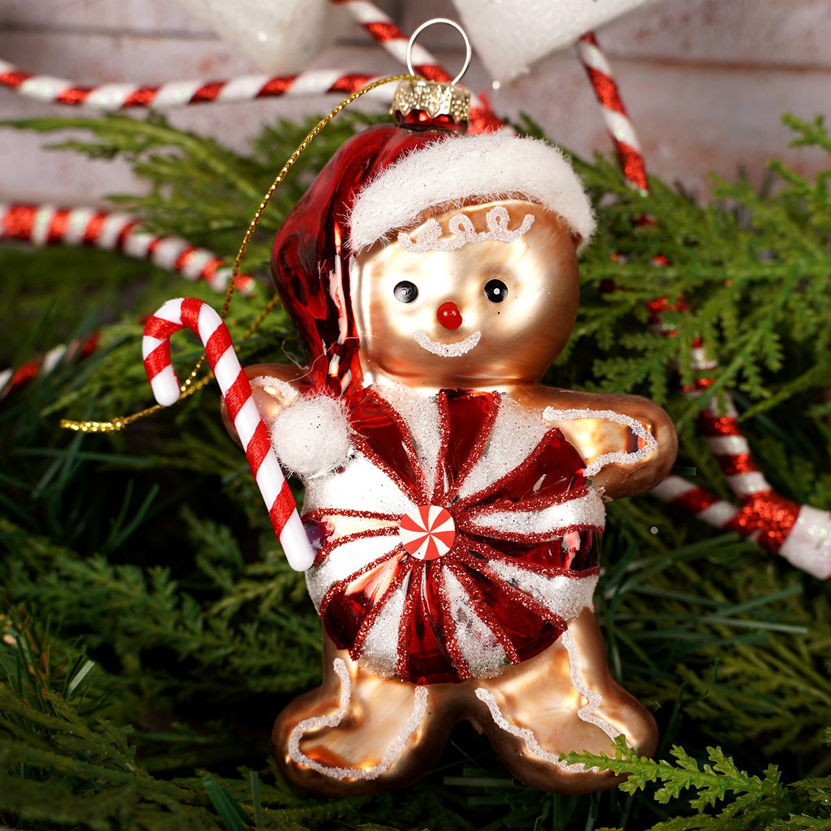 Glass Candy Santa Gingerbread Ornament