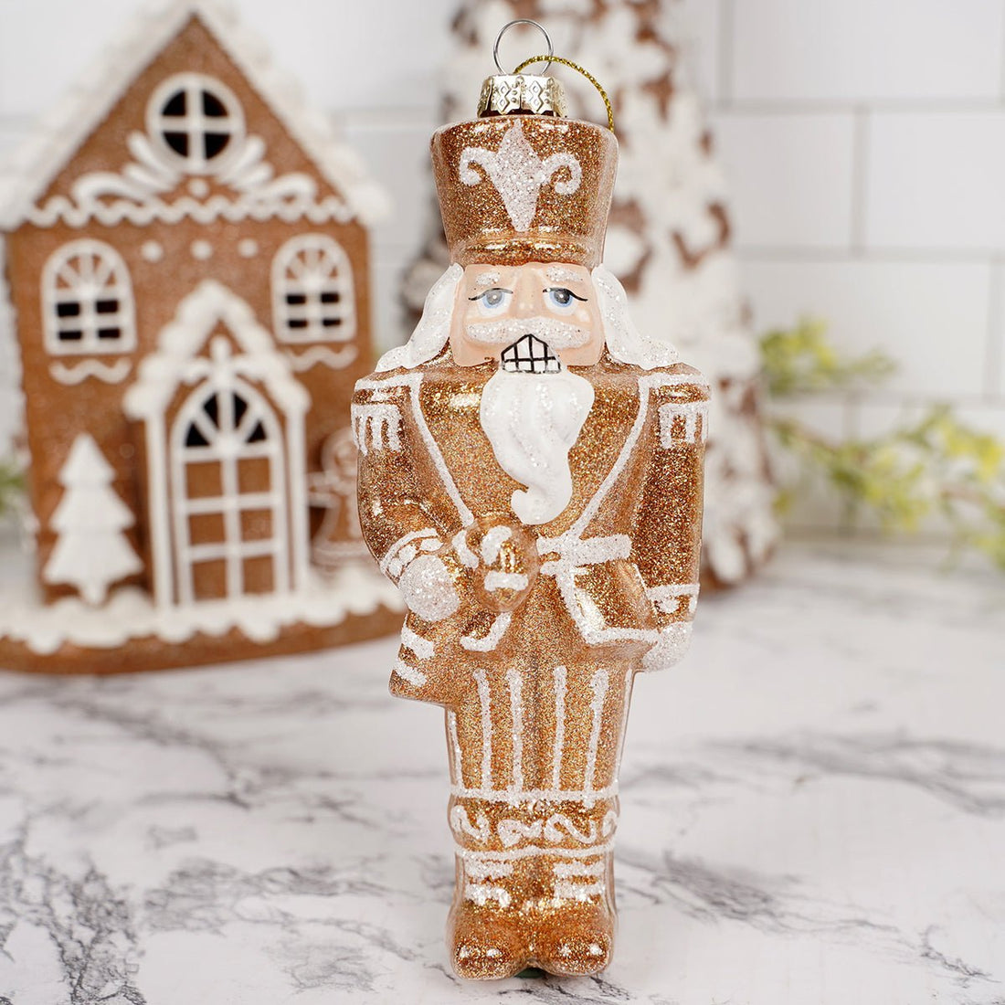 Glass Gingerbread Nutcracker Ornaments
