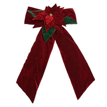 Red Velvet Bow With Quilted Poinsettia