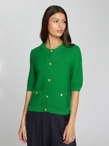 Button Front Elbow Sleeve Jacket W/ Pockets in Clover