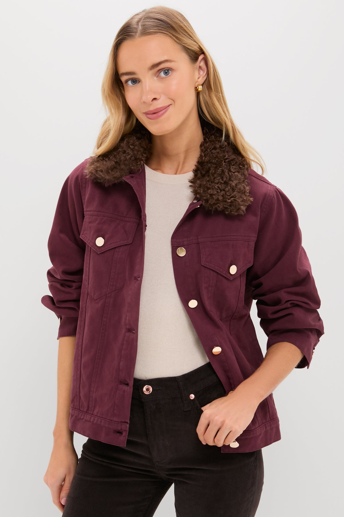 Maroon Denim Removable Collar Rocco Jacket