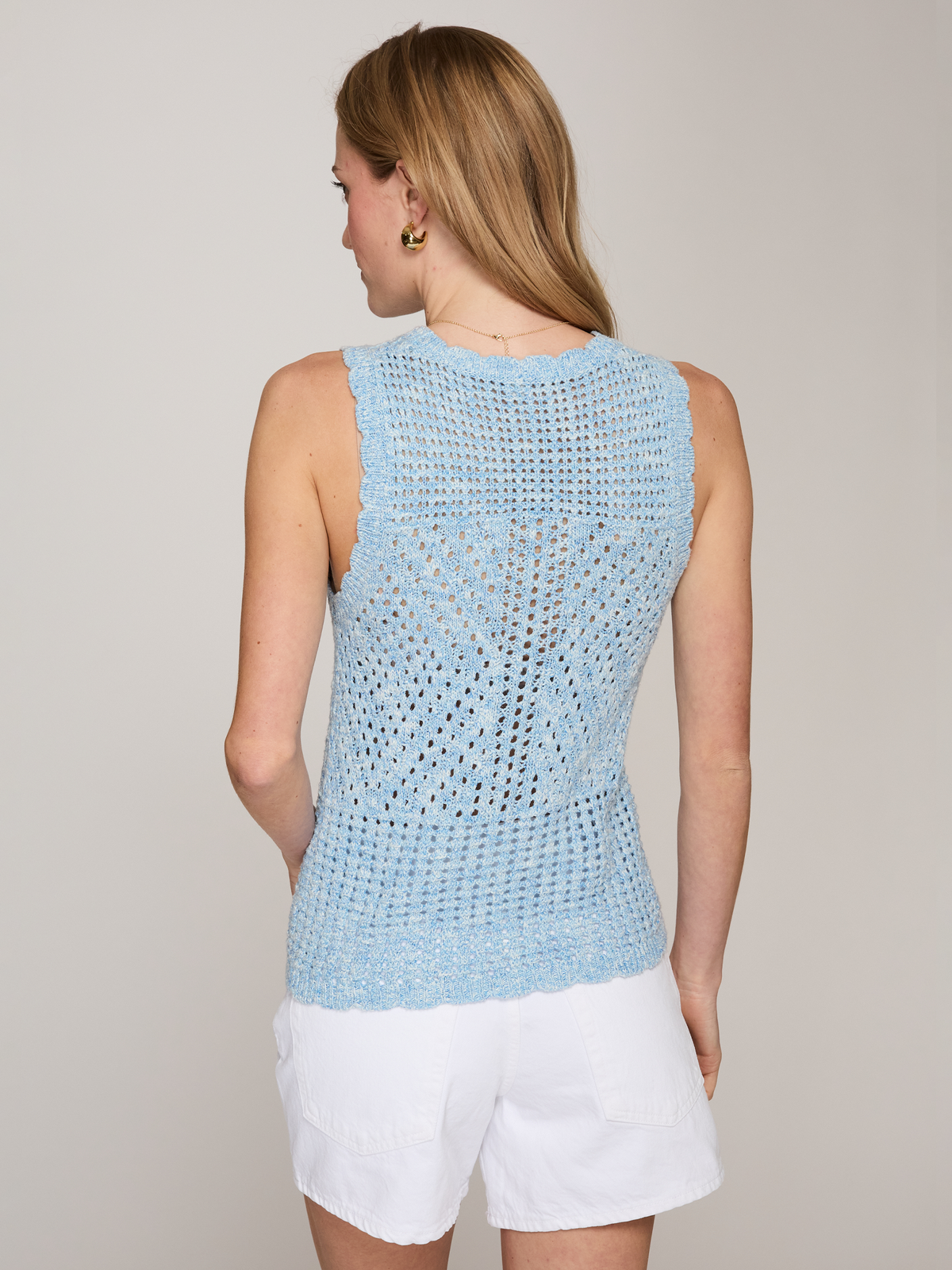 Pointelle Tank in Blue Tweed