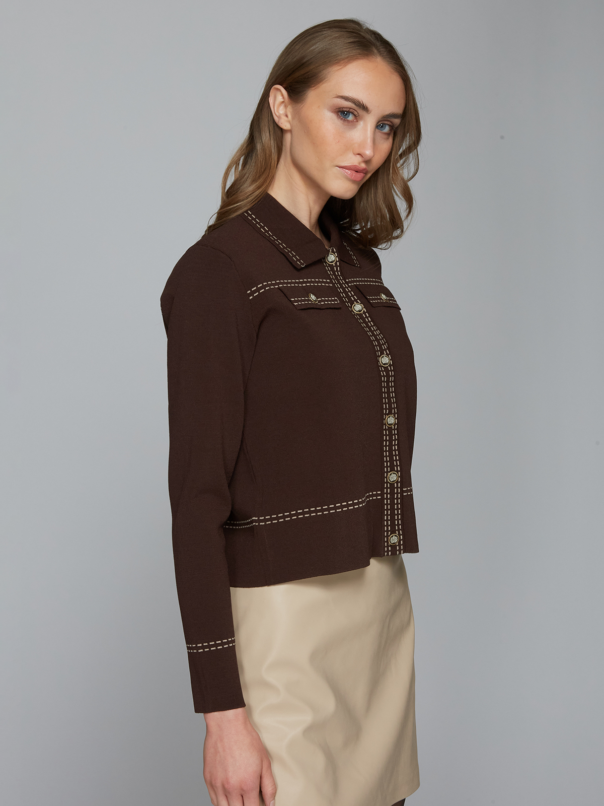 Collared "Denim" Jacket w/ Saddle Stitch Detail