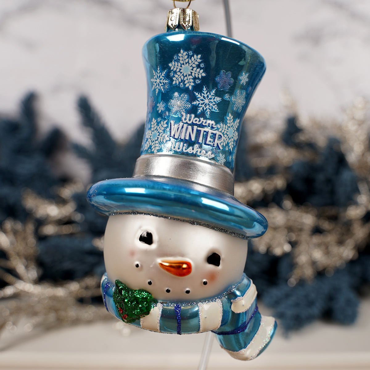 Snowman Blue and White Snowflake Ornament