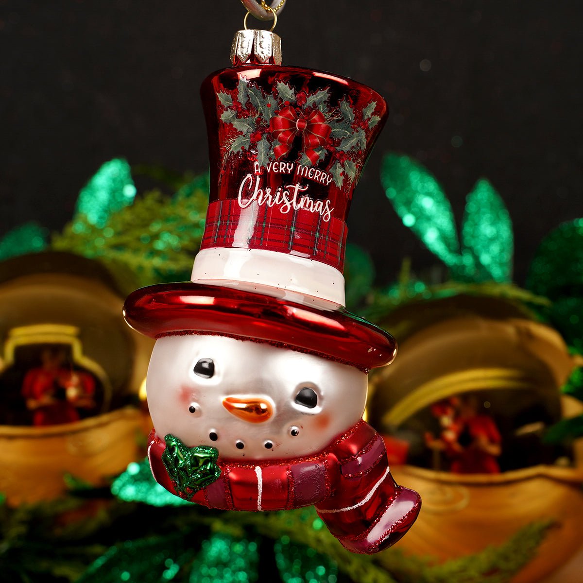Red Top Hat Snowman Christmas Ornament
