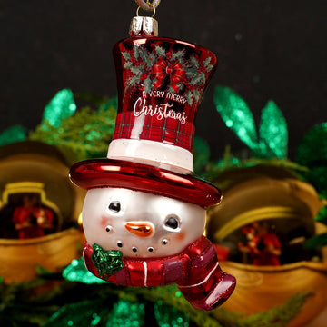 Red Top Hat Snowman Christmas Ornament