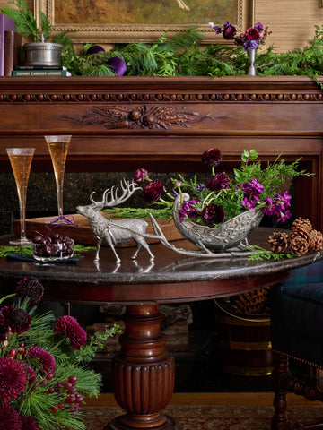 Reindeer Pewter Sleigh Centerpiece