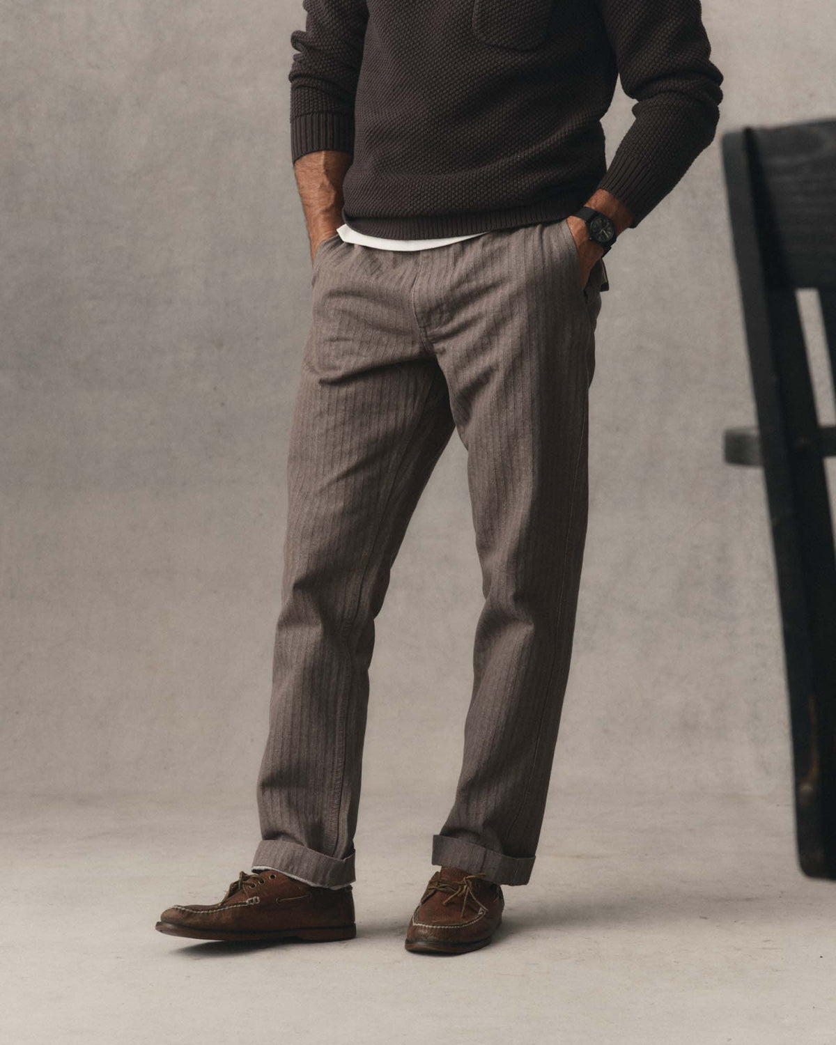 The Emlen Pant in Smoked Olive Herringbone
