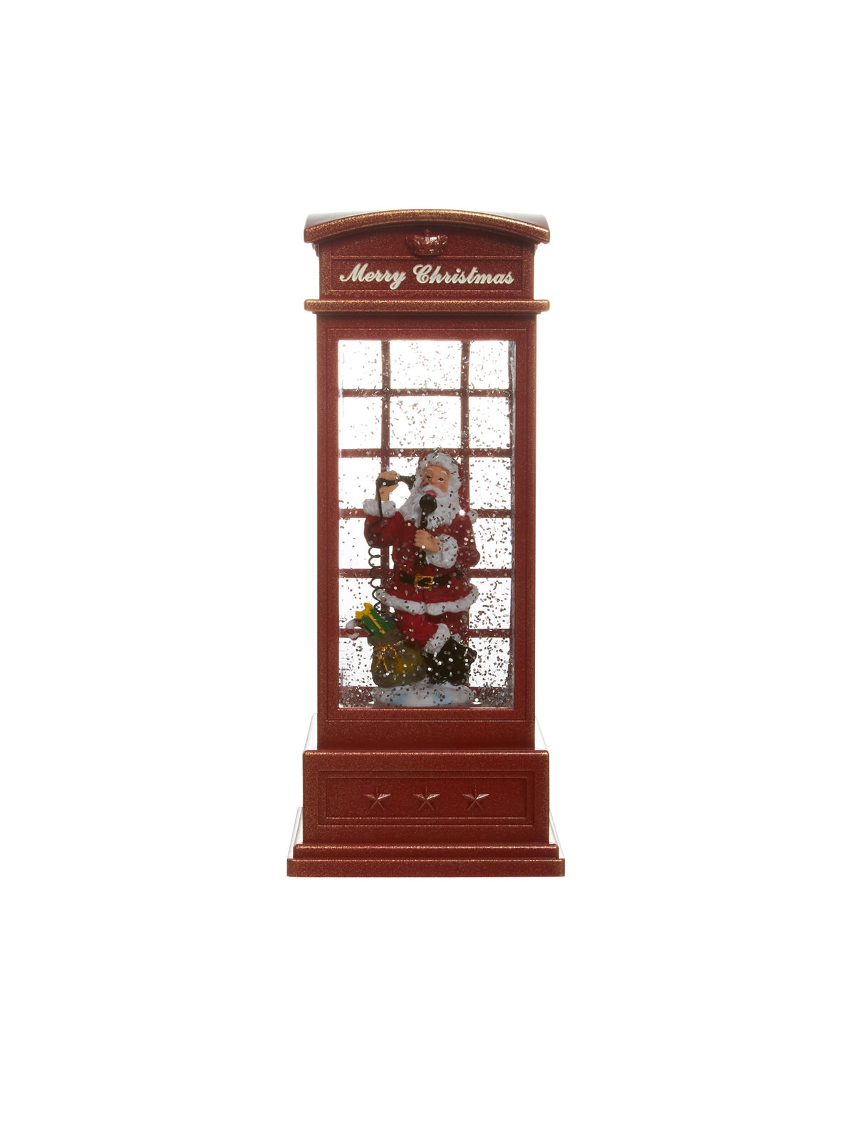 Red London Phone Booth with Santa Snow Globe Lantern