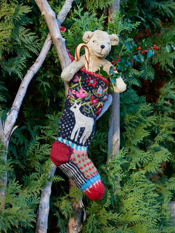 Reindeer Wool Knit Christmas Stocking