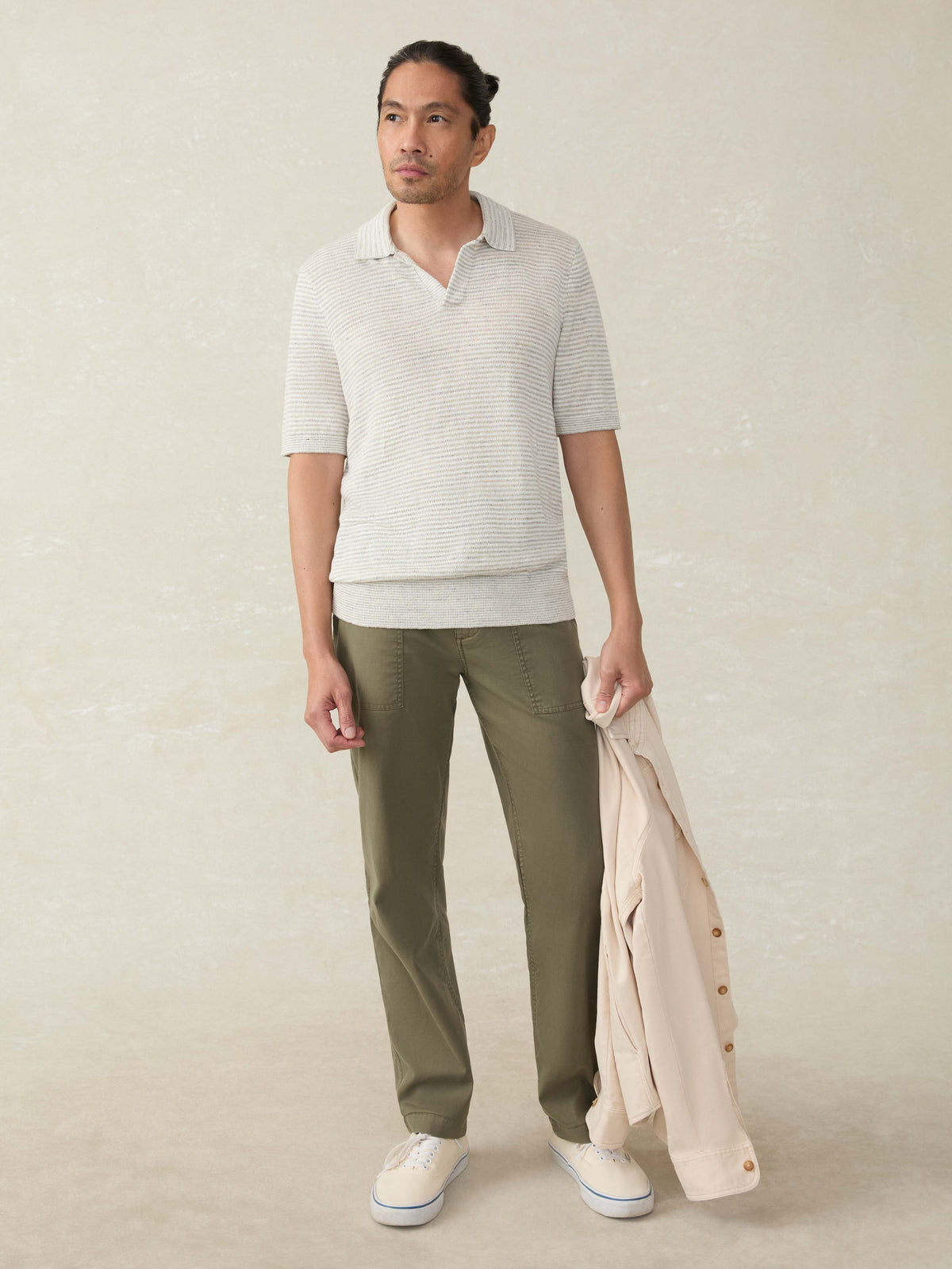 Short-Sleeve Linen Sweater Polo - Ivory Steel Feeder