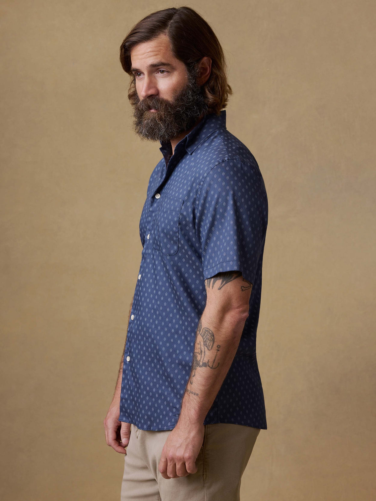 Short-Sleeve Movement Monterey Shirt - Navy Dusk Diamond