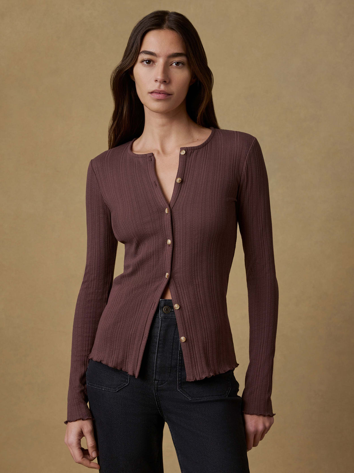 Paradise Pointelle Cardigan - Chicory Coffee