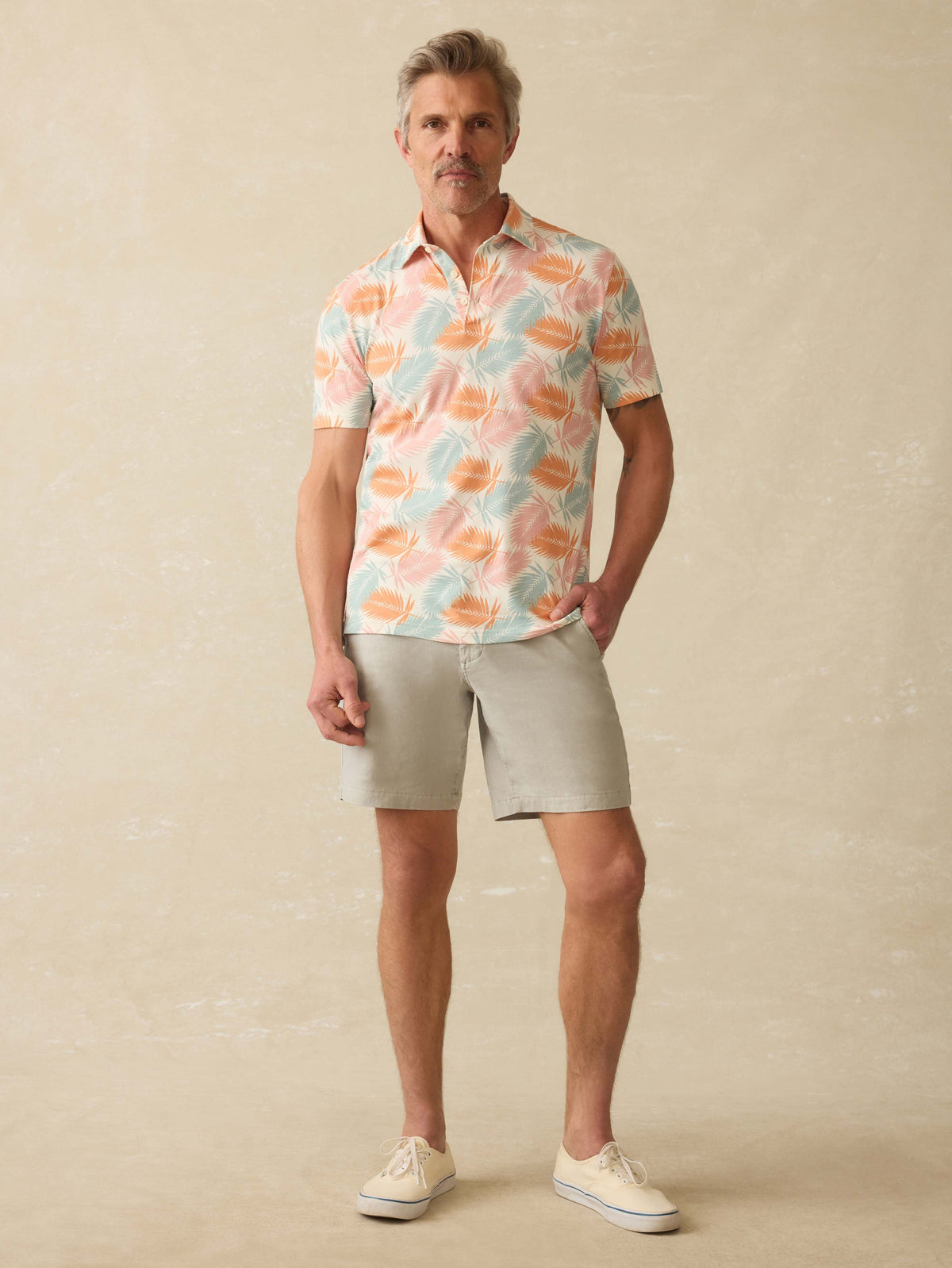 Short-Sleeve Movement Pique Polo - Ivory Paradise Palm