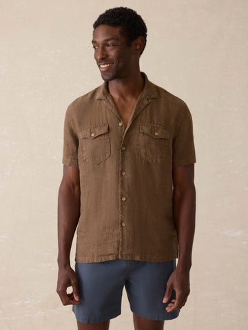 Short-Sleeve Reserve Basque Camp Shirt - Dark Oakwood Pincheck
