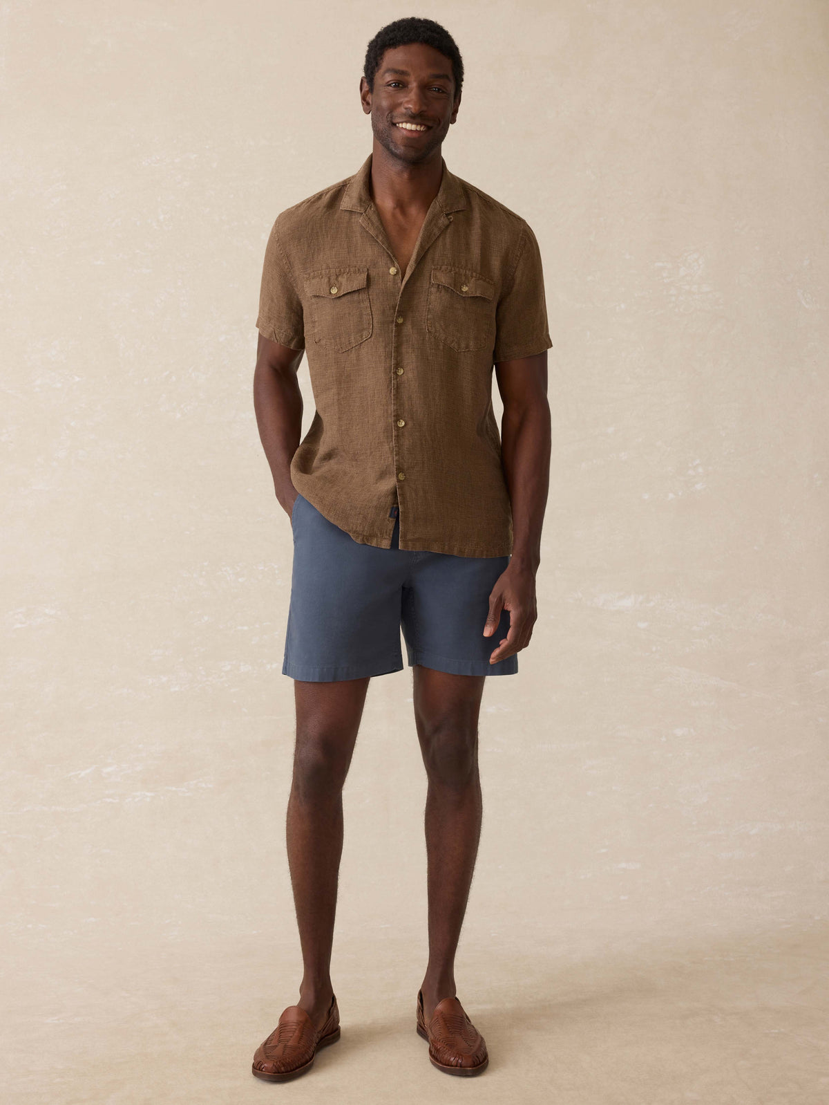 Short-Sleeve Reserve Basque Camp Shirt - Dark Oakwood Pincheck