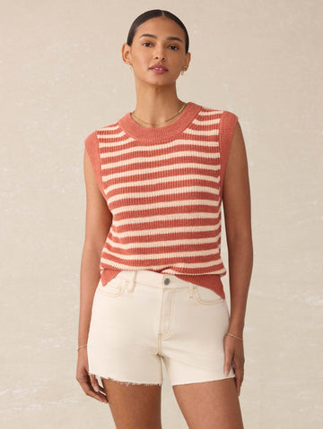 Miramar Linen Sweater Tank - Sandstone Stripe