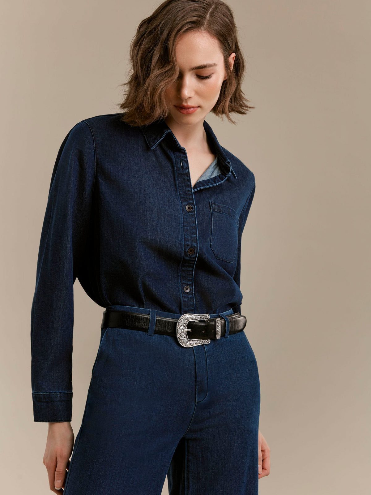 Tencel Button-Front Shirt - Indigo