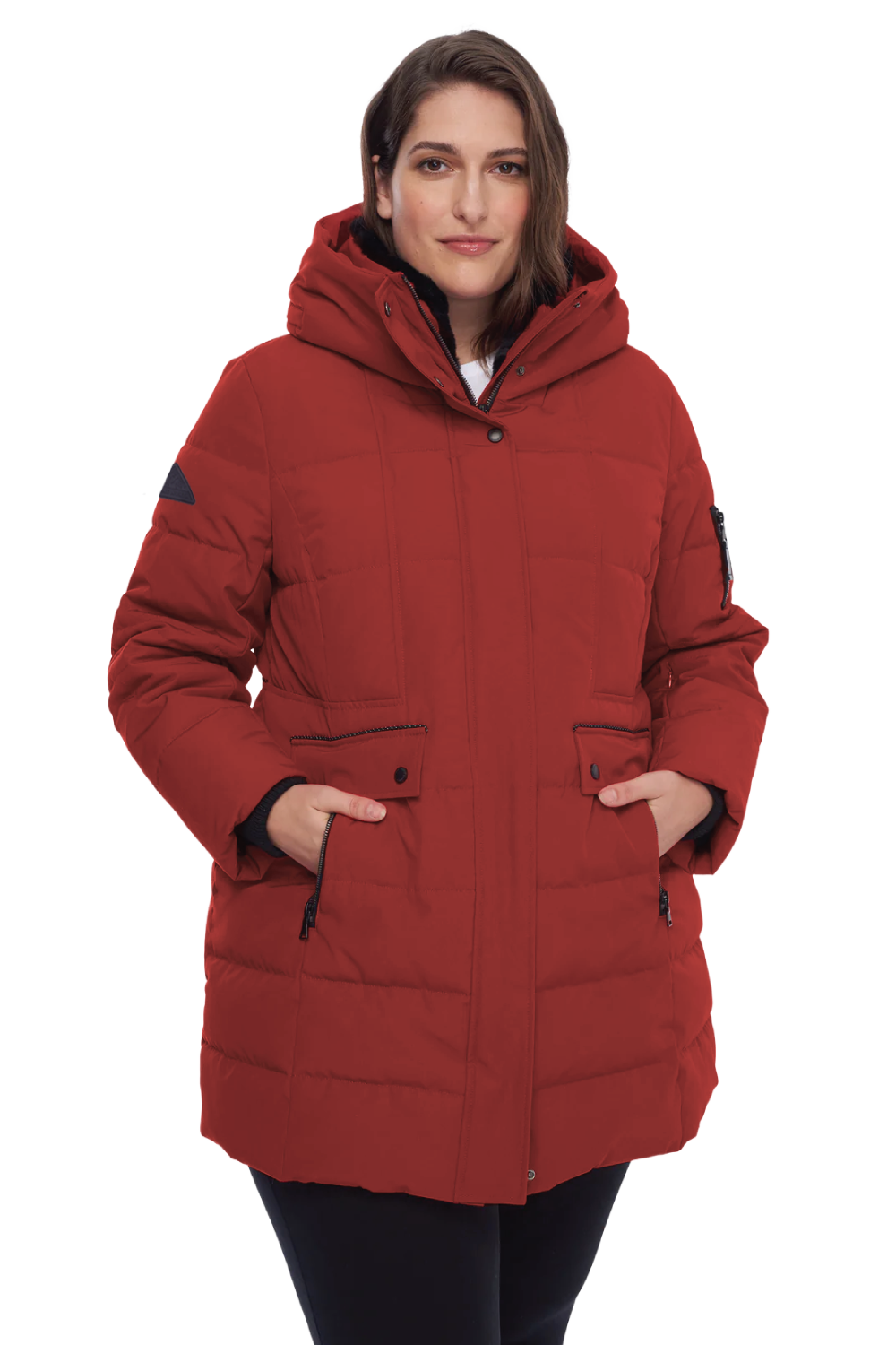 KOOTNEY PLUS | WOMEN'S VEGAN DOWN (RECYCLED) MID-LENGTH PARKA, CRIMSON (PLUS SIZE)
