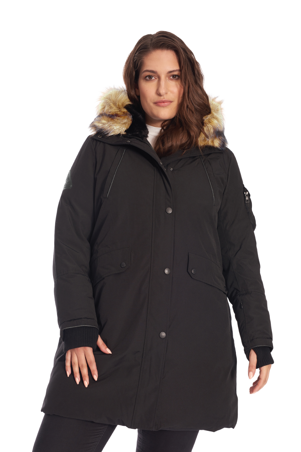 LAURENTIAN PLUS | WOMEN'S VEGAN DOWN (RECYCLED) LONG PARKA, BLACK (PLUS SIZE)