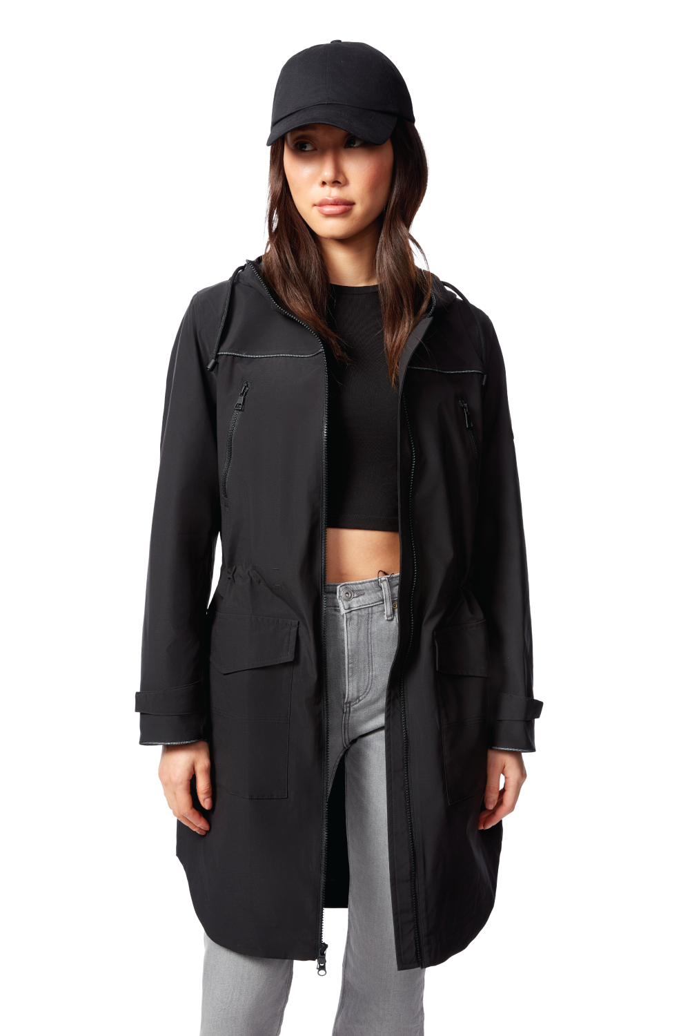 KUSAWA | WOMEN'S DRAWSTRING RAINCOAT, BLACK